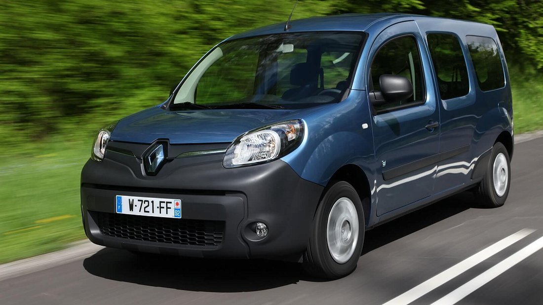 Renault Kangoo Z.E. Maxi (2011-2022) вид спереди, спереди сбоку, по диагонали, экстерьер