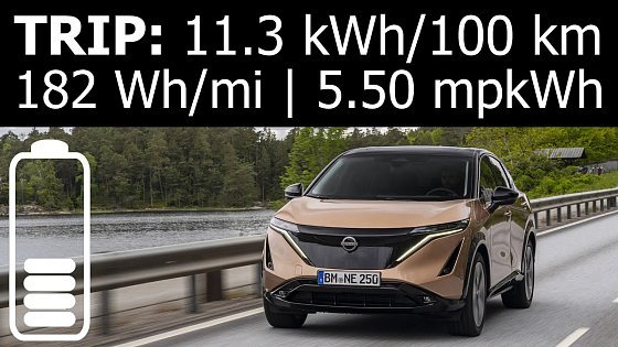 Video: Nissan Ariya 63 kWh: trip with combined energy consumption (economy) including city, suburban mpkWh