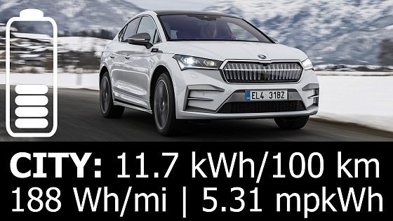 Video: Skoda Enyaq 85x Coupe: CITY energy power consumption economy test range mpkWh kWh/100 km urban Wh/mi