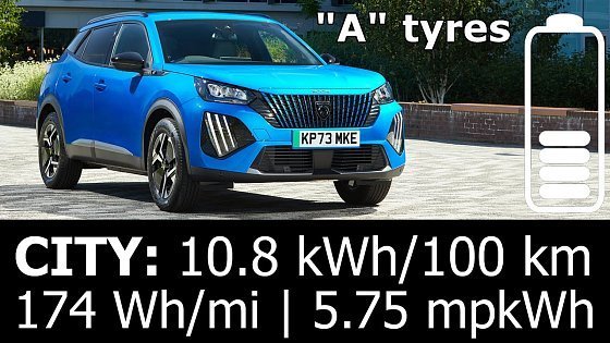 Video: Peugeot e-2008 54 kWh: CITY energy power consumption economy test range mpkWh kWh/100 km urban Wh/mi